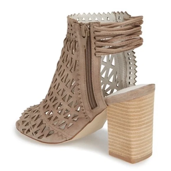 JEFFREY CAMPBELL Ottawa Taupe Suede Leather Sandal Block Heel Open Toe Bootie 10 - Picture 7 of 14